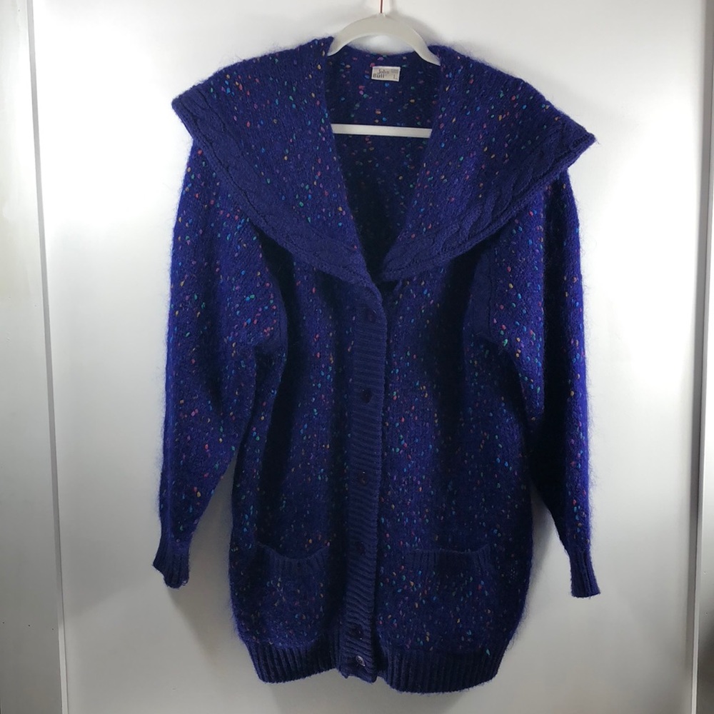 VTG purple confetti mohair wool chunky cardigan